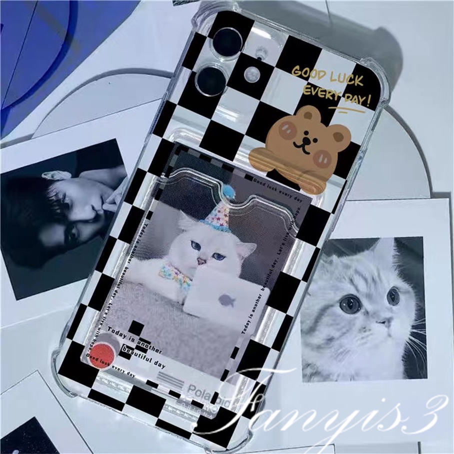 Compatible For IPhone 14 13 12 11 Pro Max X XR Xs Max 8 7 Plus SE 2020 Kompatibel Untuk Hitam Putih Gum Card Holder Phone Case Clear TPU Soft Cover Pelindung
