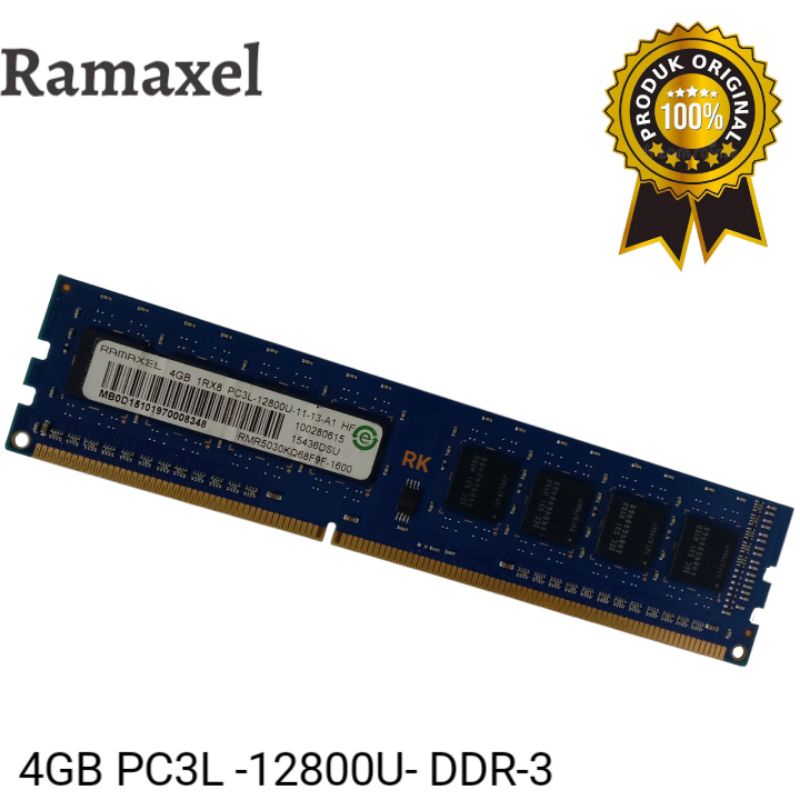 RAM PC computer  RAMAXEL 4GB 1Rx8 PC3L - 12800-U DDR3