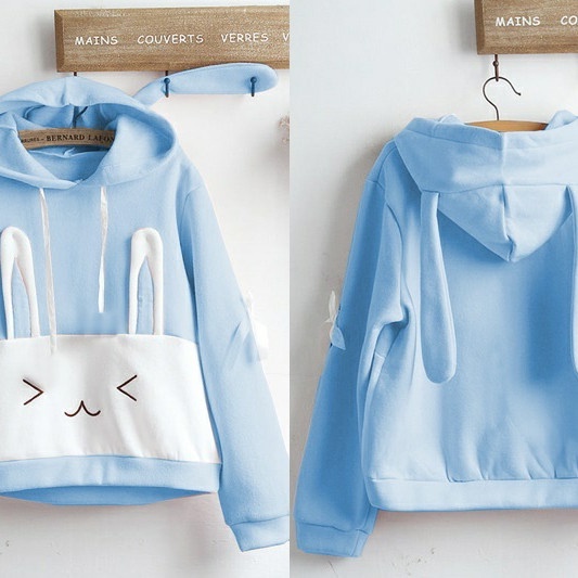 Jaket Wanita Baju Sweater Cute Ears Bunny - Merah Muda Gratis Ongkir termurah import terlaris korea 