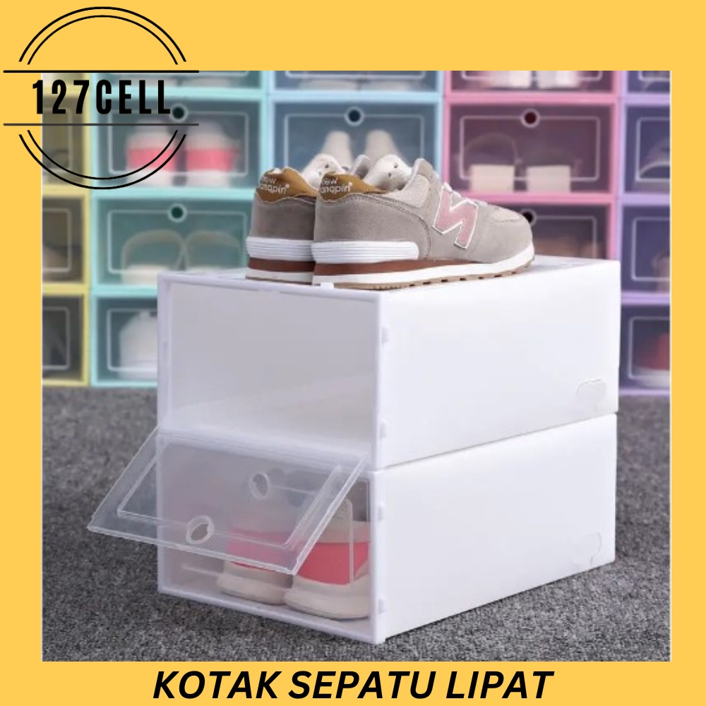 Kotak Sepatu Lipat Penyimpanan Sepatu Sandal Flip Shoes Box Storage Plastik Transparan