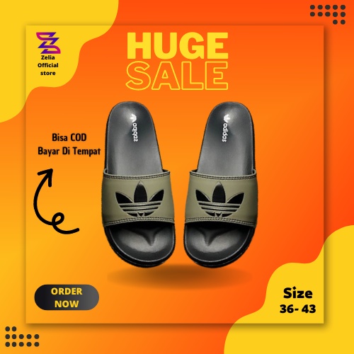 SANDAL SLOP KARET PRIA WANITA SANDAL SELOP COWOK CEWEK SENDAL SLIDE SANDAL SLOP DISTRO - ADIDAS OLIV