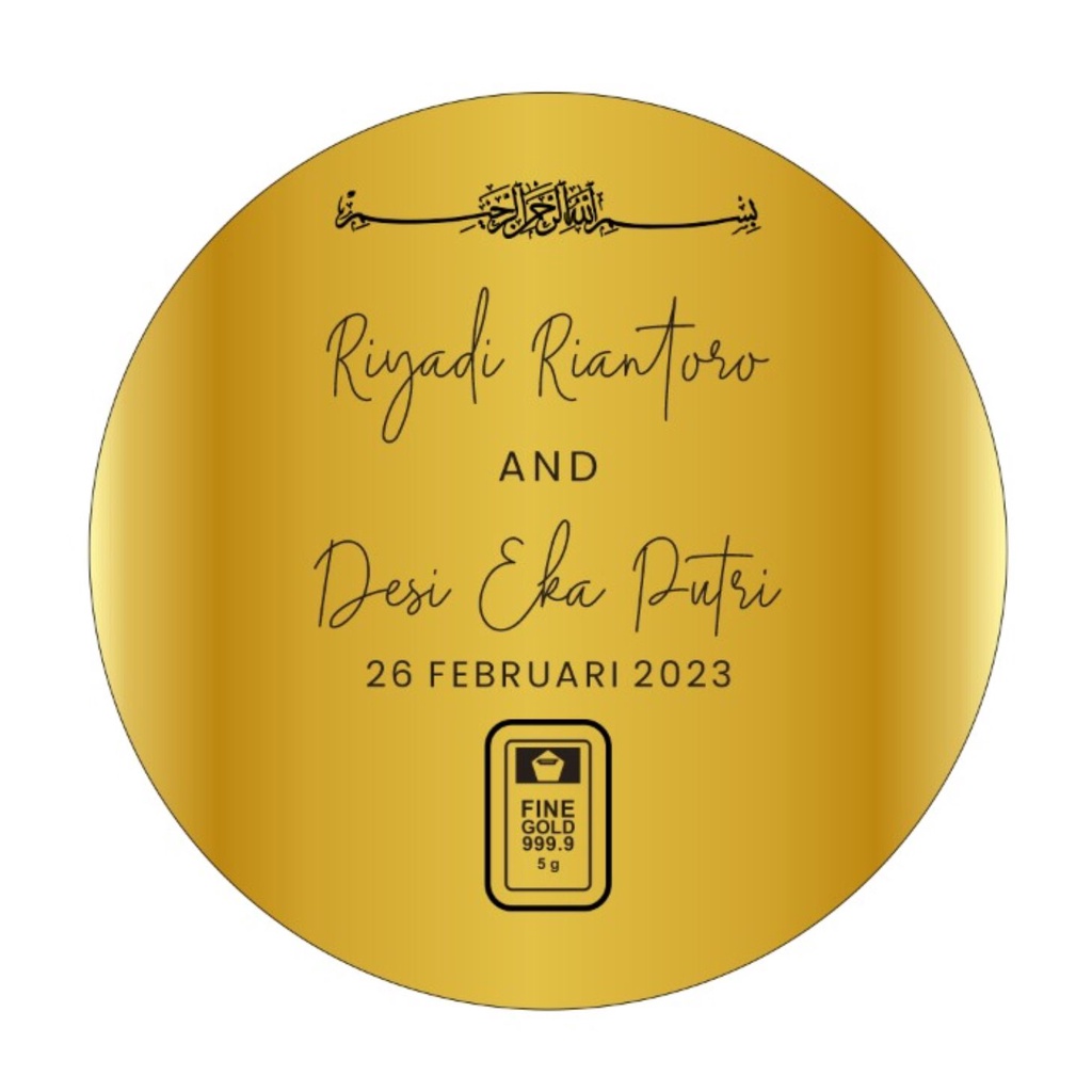 Cutting Bulat Grafir Nama Akrilik Mirror Gold Dekorasi Mahar