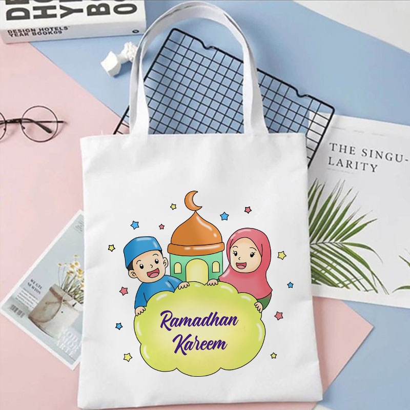 Totebag Tote Bag Ramadhan Lebaran Kanvas Goodie Bag Souvenir Hari Raya Idul Fitri Tas Hampers Eid Mubarak Lucu