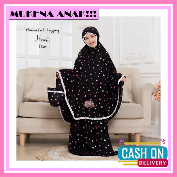 Mukena Anak Komplit Sajadah Dan Tas Bahan Kaos Aksen Pom-Pom Rumbai Tile Mukena Lollipop Raggakids P