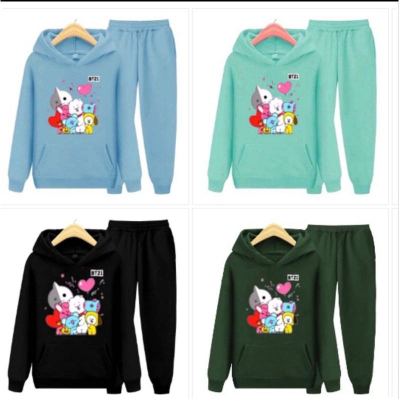 setelan hoddie wanita modern/set sweater remaja/kaos lengan panjang celana joger/bju santai/main