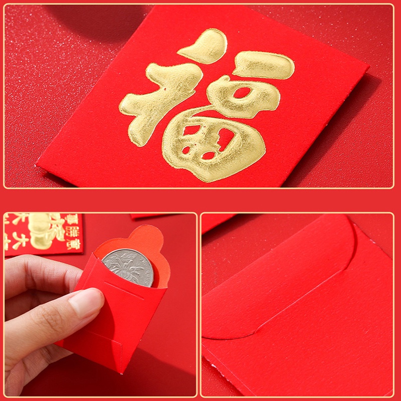 25pcs/set New Year Hot Stamping Mini Red Packet/Spring Festival Lucky Word Amplop Merah Kecil/Berkah Tradisional China Anak Bonus