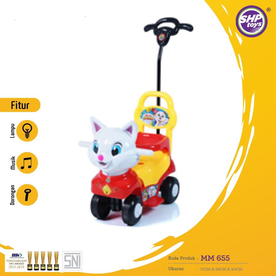 Mainan Mobil Dorong Anak MM 655 Model Meow Meow Fitur Lampu dan Musik