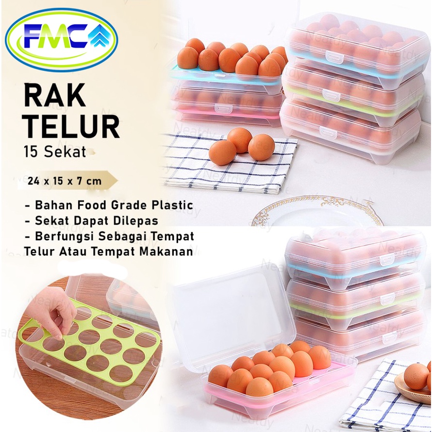 Kotak Telur 15 Lubang Tempat Penyimpanan Telur Praktis Wadah Terlor Serbaguna Portable 15 Sekat Egg Box Storage