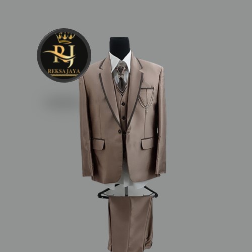 Jas Pengantin Pria Semi Wol Premium Lengkap Warna Mocca + Millo