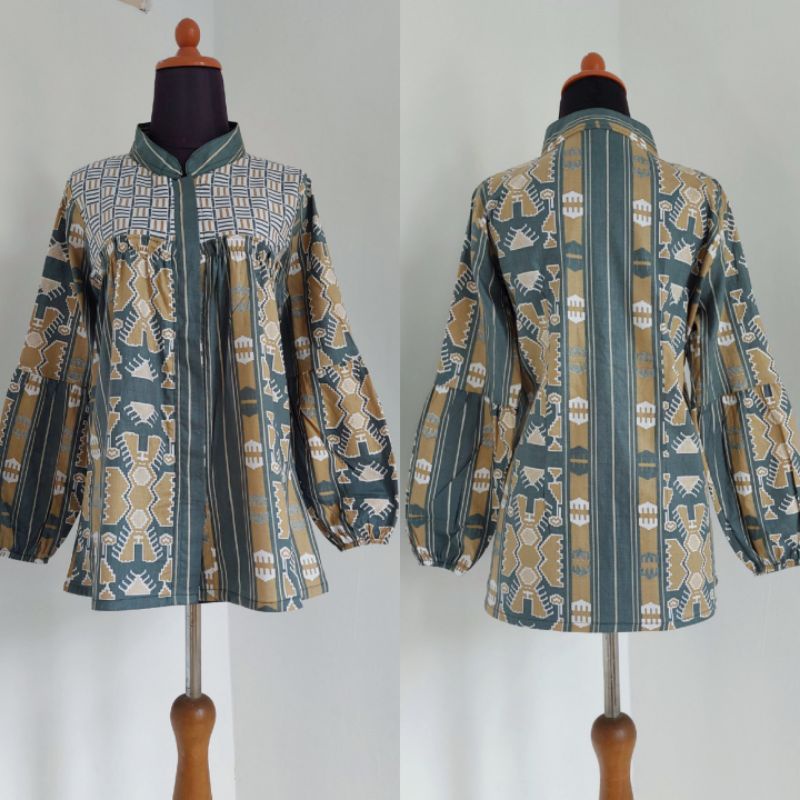 tey-17 Batik wanita ASJ SA HRB026 Kenongo Kemeja Tosca Pendek