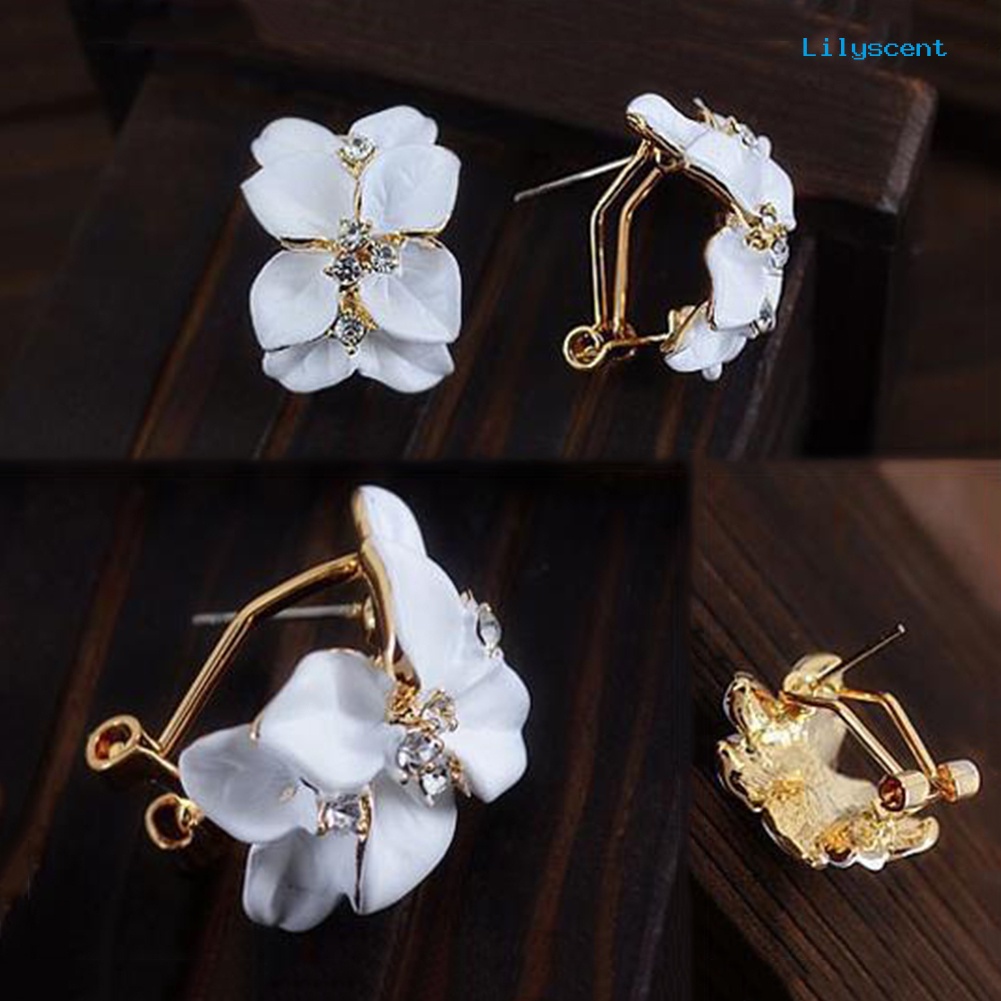 [LS] Bunga Gardenia Lucu Berlian Imitasi Hias Telinga Studs Wanita Anting Perhiasan Hadiah