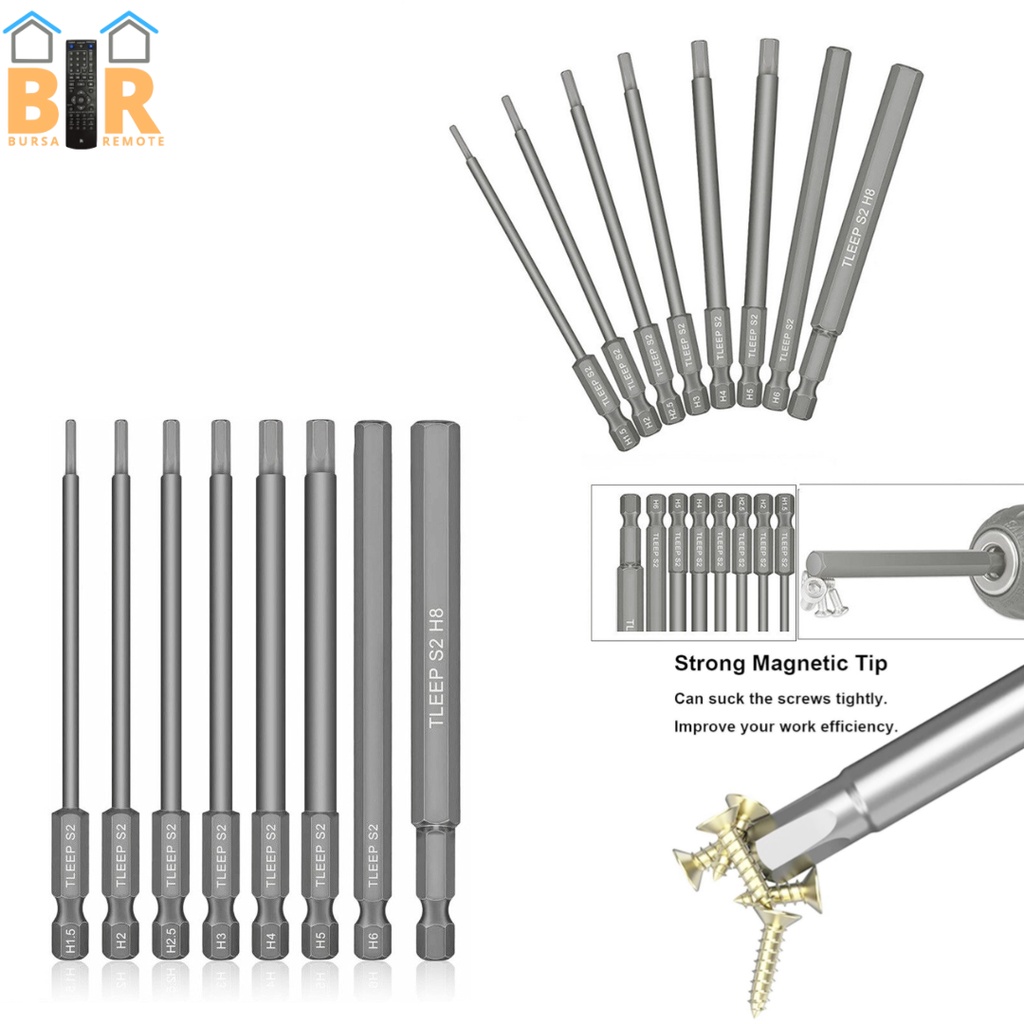 Mata Obeng Torx Magnetic 1/4&quot; Set 8 Pcs Kunci L Kepala Hex Bahan Baja Allen Bit Kunci Obeng Magnetik Matrix S2 Alloy Steel