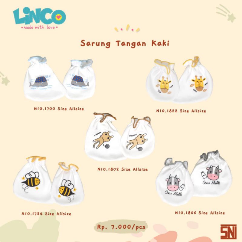 Linco sarung tangan kaki set sablon / bedong instan