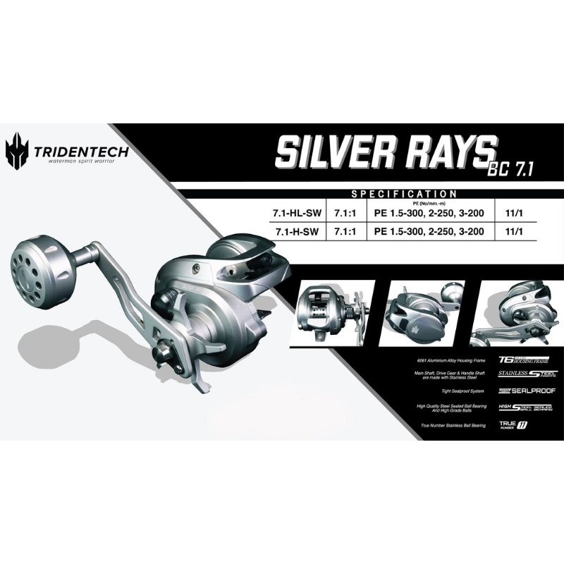Reel BC TRIDENTECH SILVER RAYS 7.1 HL-SW | 8.1 SHL (left handle/handle kiri)