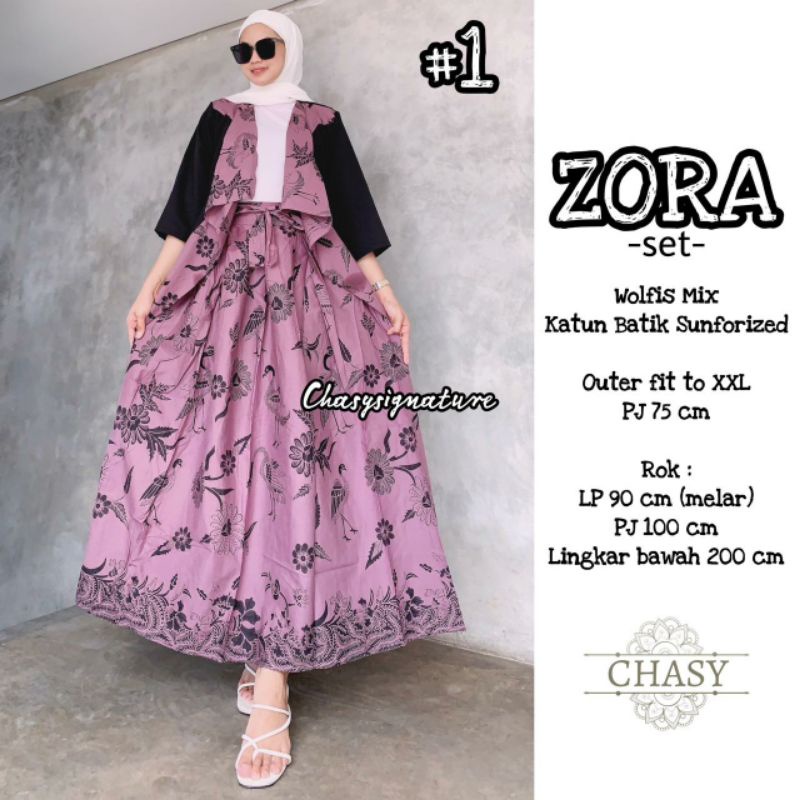 SET SETELAN BAJU BUSANA WANITA BLOUSE ROK WOLFIS MIX KATUN BATIK SANFORISED ZORA ORI BY CHASY PREMIU