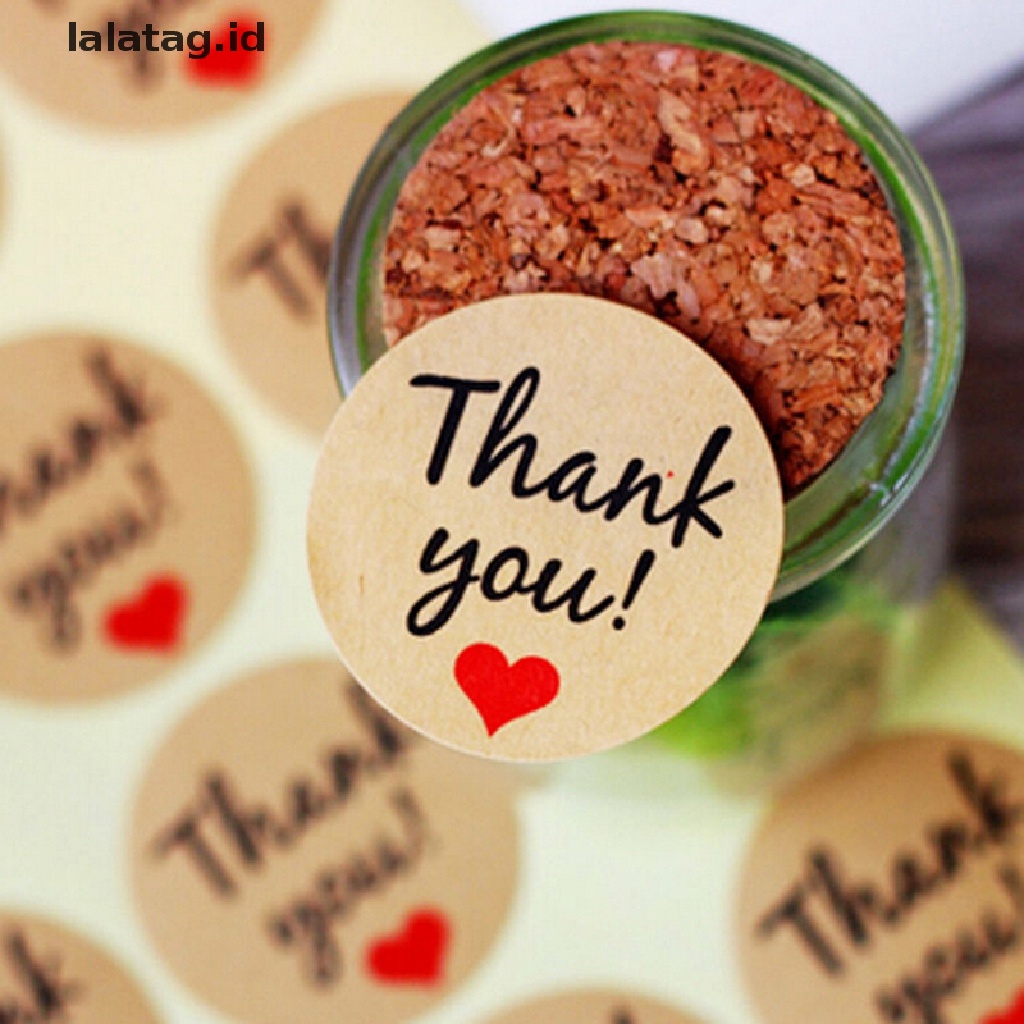 [lalatag] 60pcs Kertas Kraft Love Hati &quot;Thank You&quot; Stiker Hias Baking Sealing Pasta [ID]