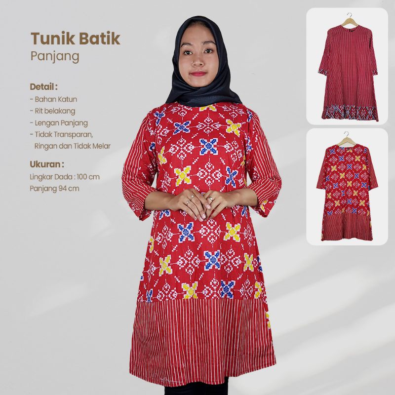 Tunik Batik Merah Lengan panjang - Naira Batik