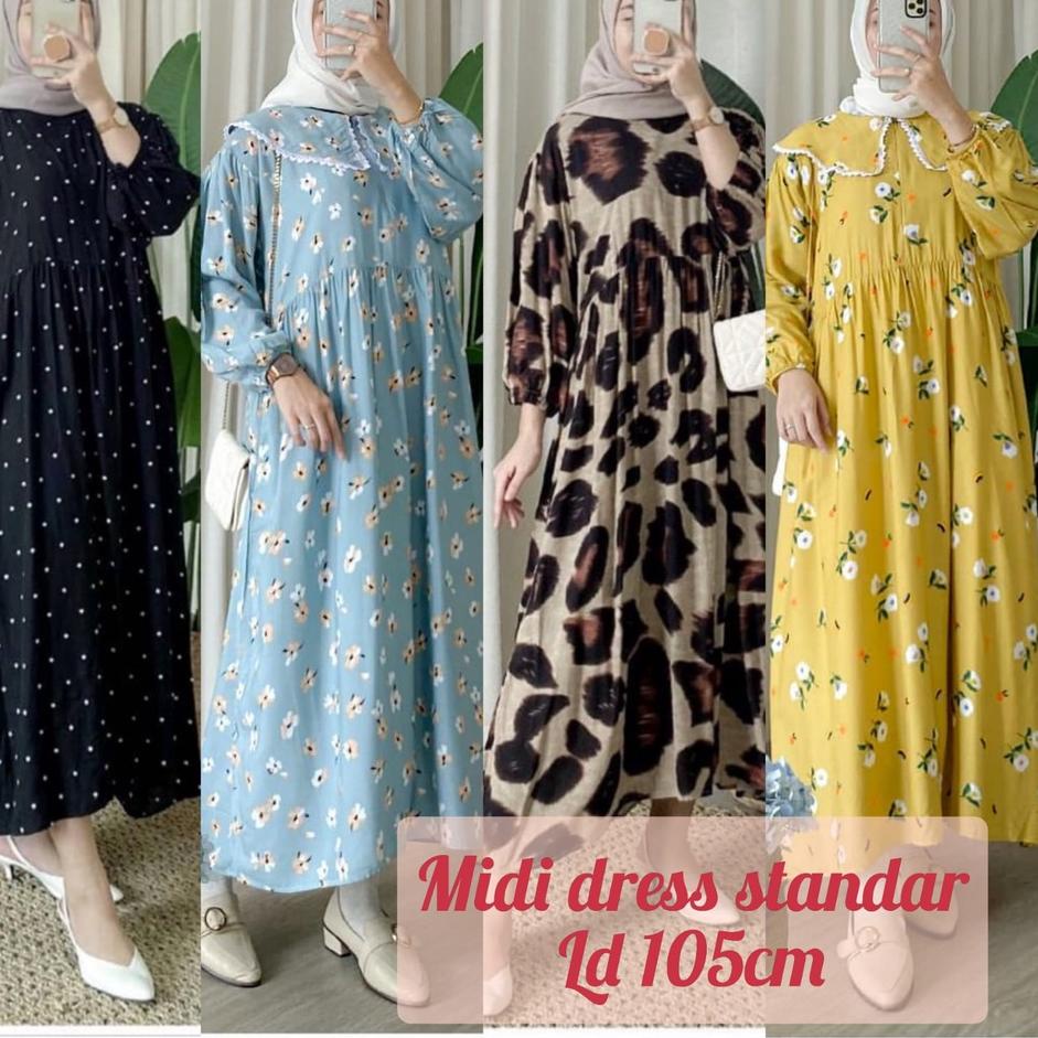 Harga Promo Midi dress / Midi Dress Muslim / Midi dress Rayon/ midi dress hitam / Midi Dress Korea /