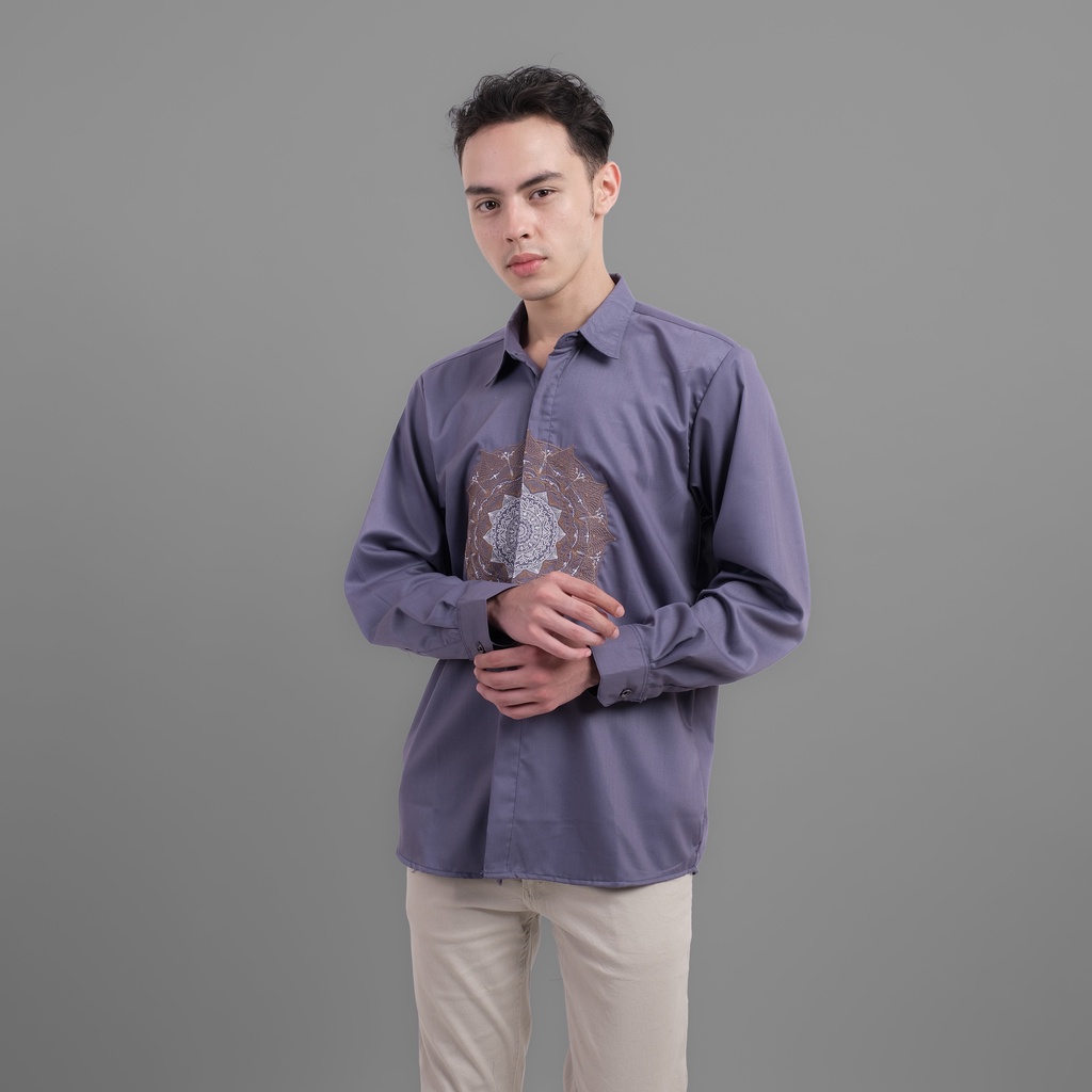 DGM Kemeja Pria Lengan Panjang Premium Grey Toyobo Bordir Matahari 1904