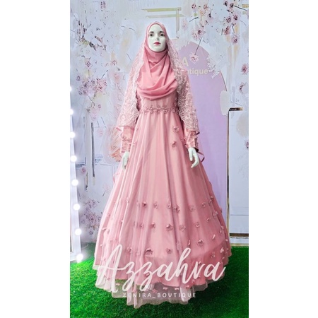 AZZAHRA Wedding Dress FREE VEIL dan PASMINA / Gaun pernikahan putih / baju akad / prewedding