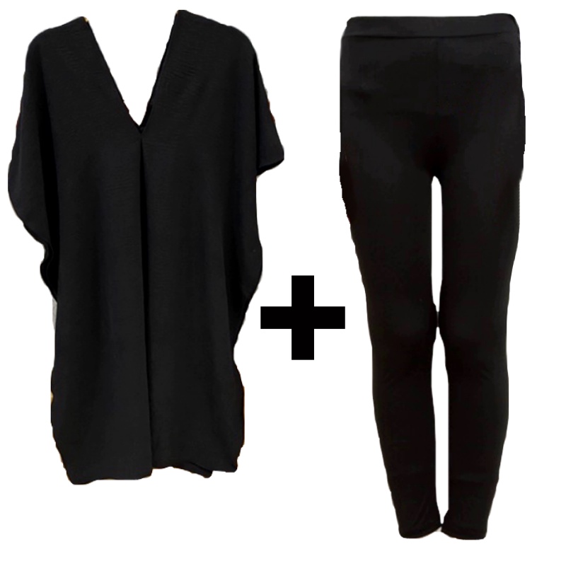 1 KG Muat 3 PCS / COMBO HEMAT  Nagita Long Square CRINKLE + Legging SPANDEX PREMIUM-HITAM + LEGGING