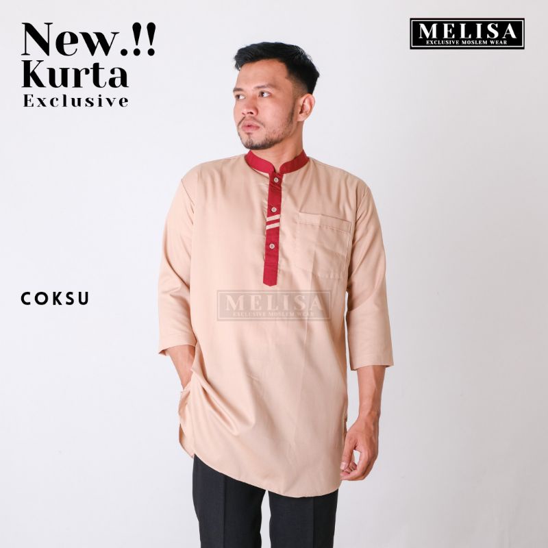 Koko Kurta Dewasa Baju Koko Kurta Pria Lengan 3/4 Warna Coklat Susu Bahan Toyobo Super Premium