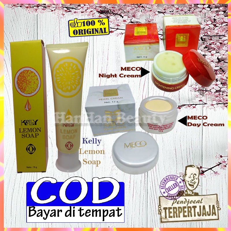 Paket Krim Pe mutih Wajah BPOM Glowing Meco Day +Night +kelly Lemon Soap Cream Pe mutih Wajah Glowin