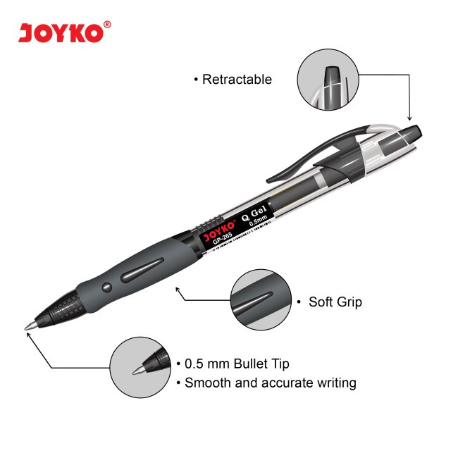 Ballpoint Gel Pen Gp 265 / Pena Gel Pen Hitam Joyko Perbox Isi 12pcs Lebih Murah