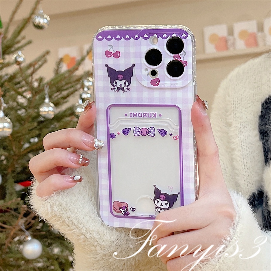 Redmi A1 Plus 10C 10A 10 9A 9C 9 9T Note 11s 10s 9s 11 10 9 8 Pro Poco X3 NFC X3Pro Mi 11 12 Lite 11T Pro Cute Kuromi Sanrio Card Holder Phone Case Clear TPU Soft Cover Pelindung