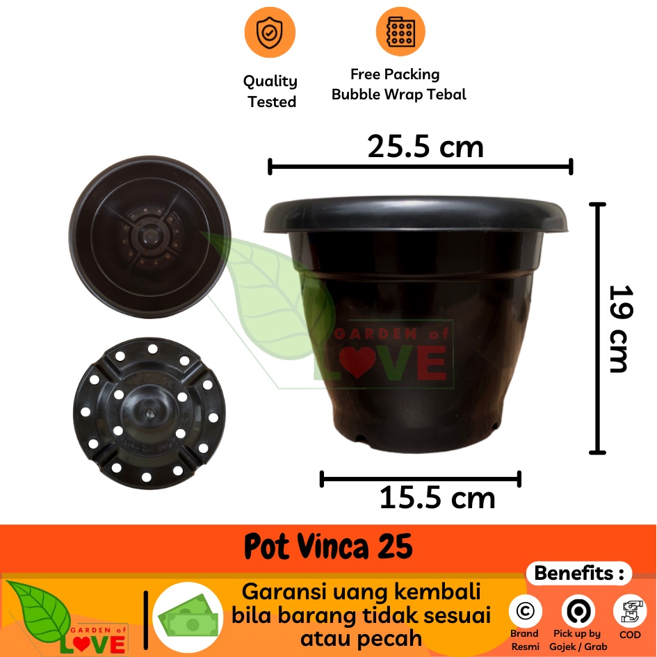 Pot Bunga Vinca 25 Polos Putih Coklat Hitam Tanaman Hias Kuping Glory 25 Plastik  Pot 25 cm Lusinan Hitam Pot Bunga Hitam 20 22 25 30 32 35 | Pot Tanaman Hitam Plastik