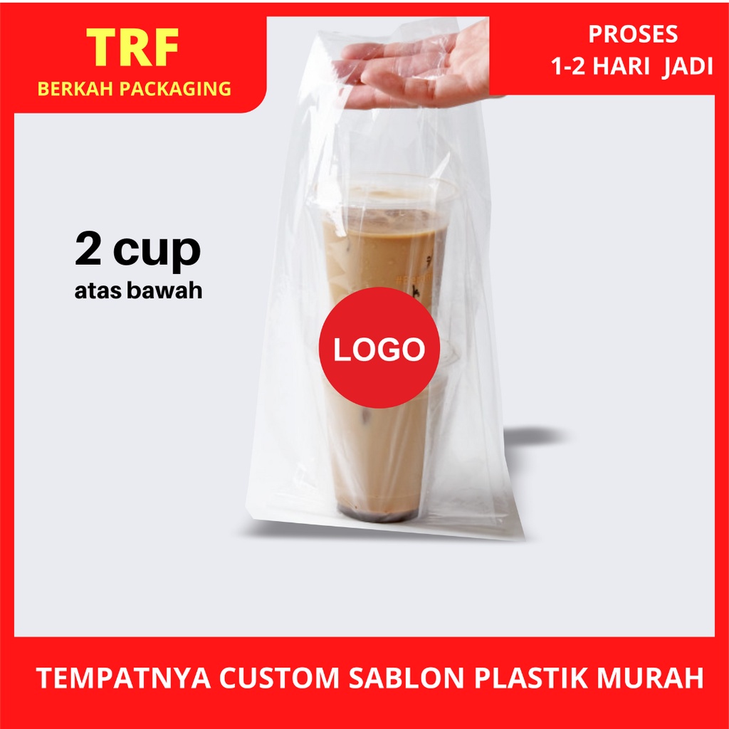 PLASTIK BENING MAKANAN / MINUMAN SABLON CUSTOM ISI 100 PCS 2 CUP