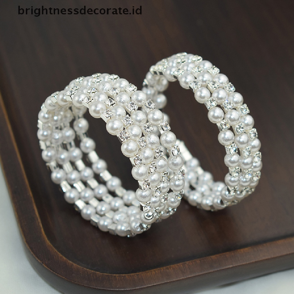 [Birth] Gelang Mutiara Imitasi Kristal Elegan Multilayer Stretchable Pearl Bracelet Gelang Mutiara Untuk Wanita Hadiah Perhiasan Pengantin [ID]