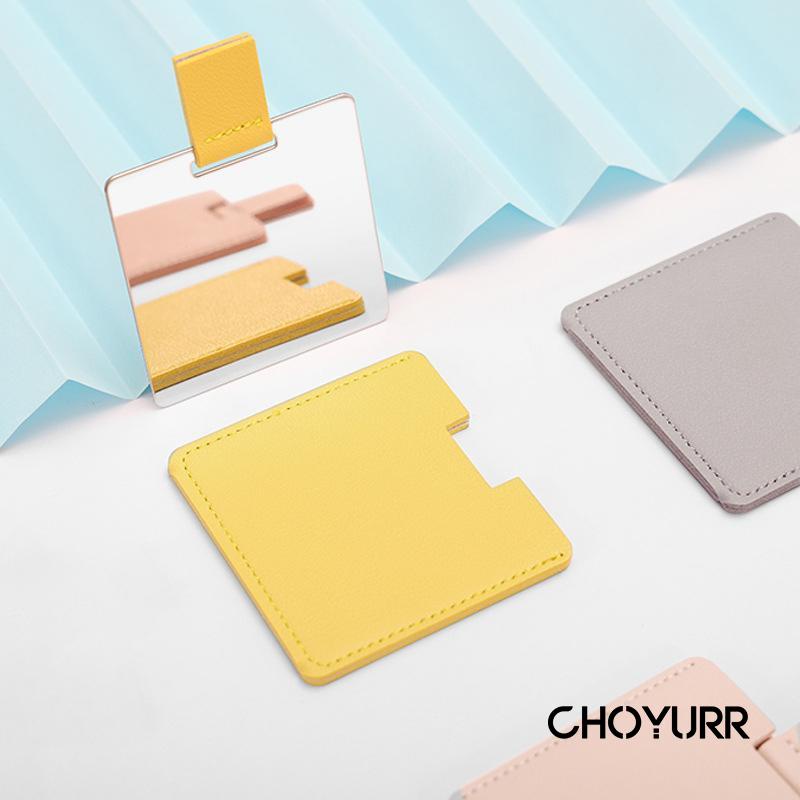 【COD】Besi Tahan Karat Cermin Rias CerminCosmetic Mirror Shatter-Proof Saku Bentuk Kotak Bahan Stainless Steel Ultra Tipis Dengan Cover Kulit PU Untuk Travel-CH