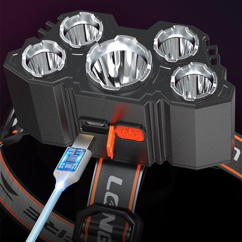 Senter Kepala Mini 5 LED / Headlamp USB Chargeable Flash Light Camping