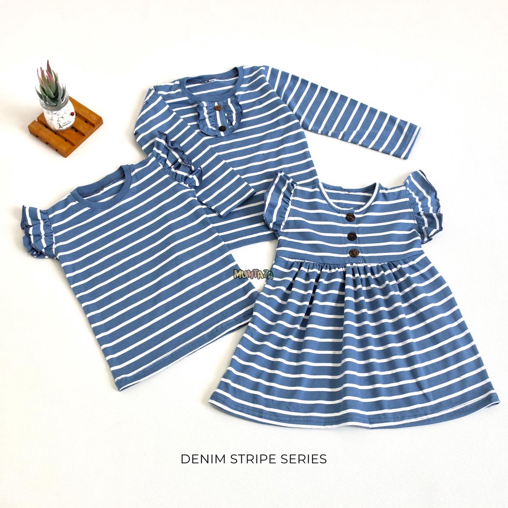 Baju Anak Perempuan Stripe Series Dress - Kaos Ruffle - Kaos Lengan Panjang