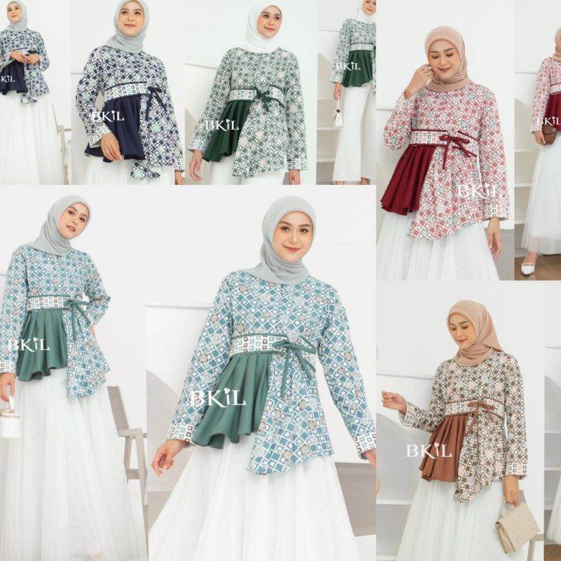 ATASAN BATIK COUPLE BLUS KEMEJA HEM LENGAN PENDEK MODERN MIX MOSCRAPE ELEGANT||ATASAN KERJA||M-L-XL-XXL