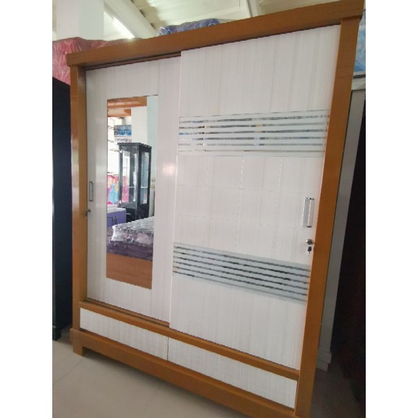 lemari baju 2 lintu jumbo slide lemari sliding kayu 2 pintu motif natural jati
