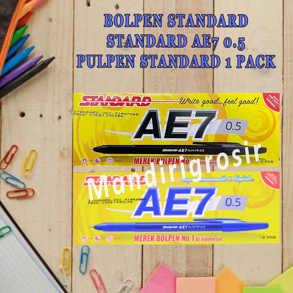 Bolpen * Standard AE7 0,5 * Pulpen Tinta Biru &amp; Hitam * 1pack 12pcs