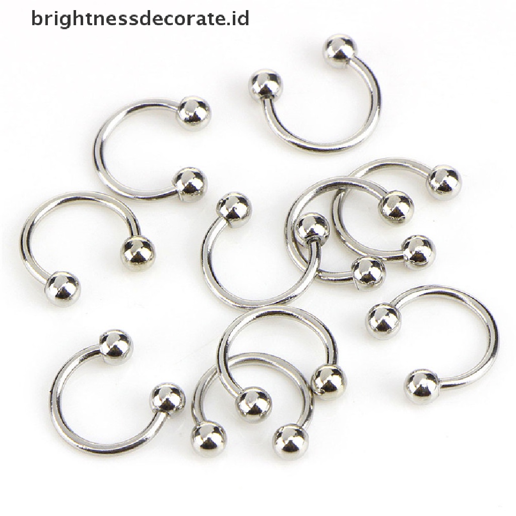 [Birth] 10pcs Stainless Steel Tapal Kuda Bar Bibir Hidung Septum Telinga Cincin Stud Set [ID]