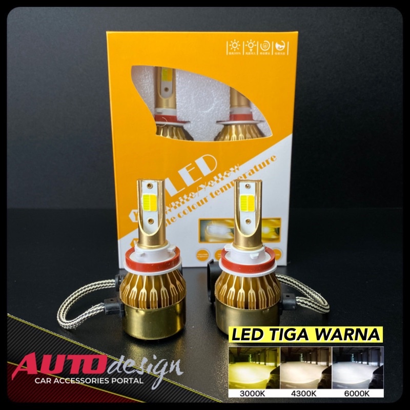 LAMPU LED MOBIL TIGA WARNA H1 H3 H7 H8 H11 H16 HB3 9005 HB4 9006