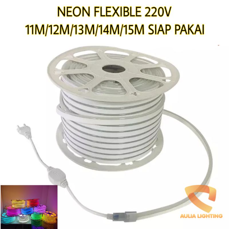 PAKET LAMPU LED NEON FLEX AC 220V 11M 12M 13M 14M 15M FLEXIBLE OUTDOOR INDOOR SIAP PAKAI
