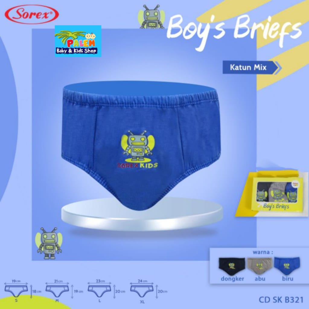 Sorex Kids Celana Dalam Anak Isi 3pcs B321 Celana Dalam Boys Briefs S,M,L,XL