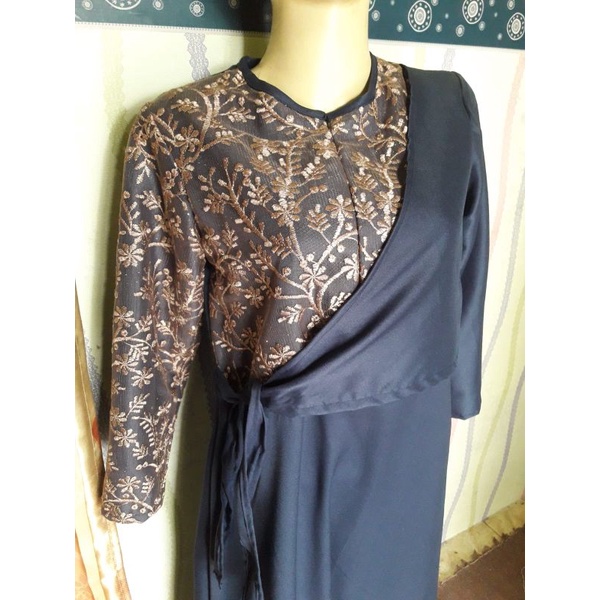 Gamis brukat combi navy