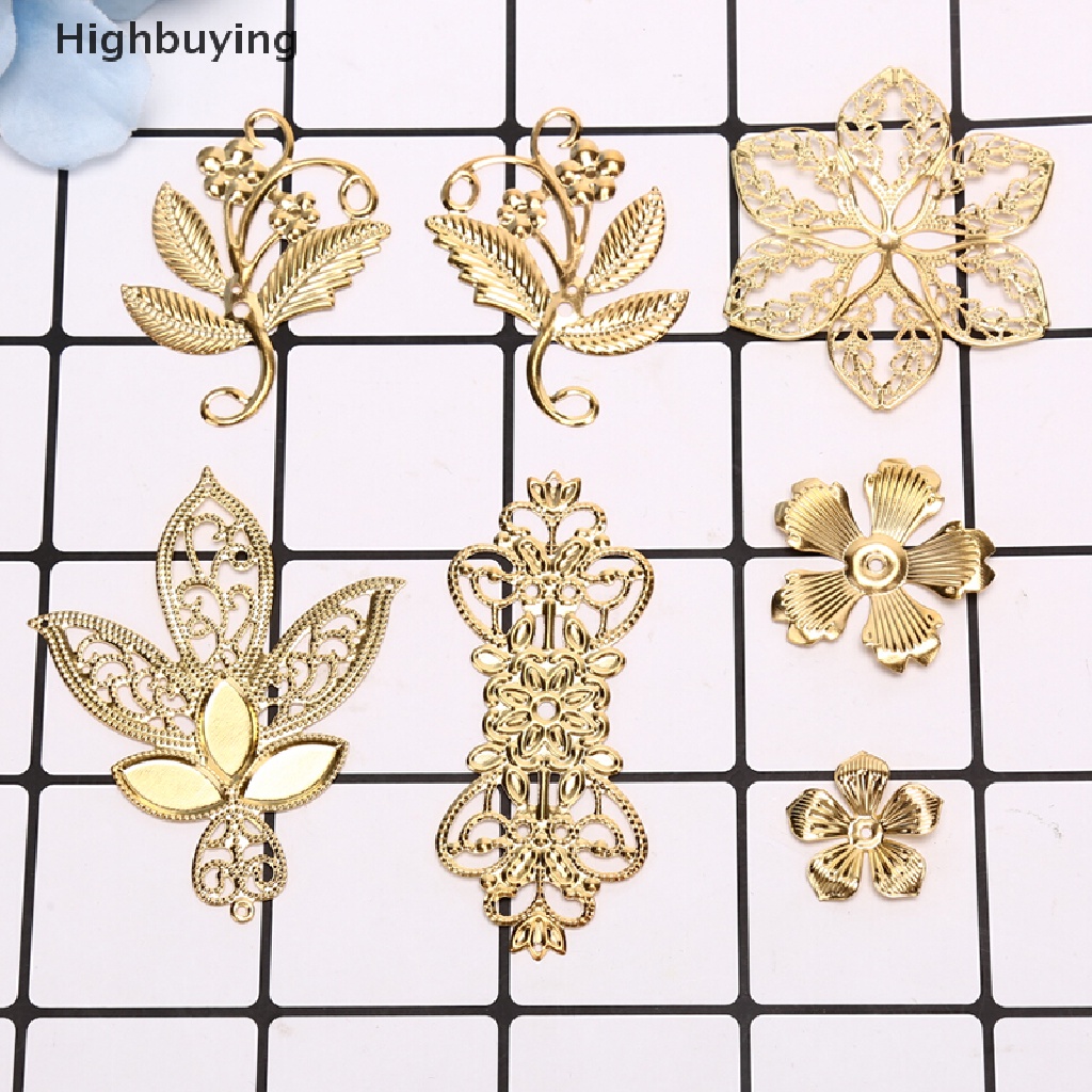 Hbid 50Pcs Vintage Metal Leaf Kerawang Bunga Slice Ch DIY Craft Membuat Perhiasan Glory