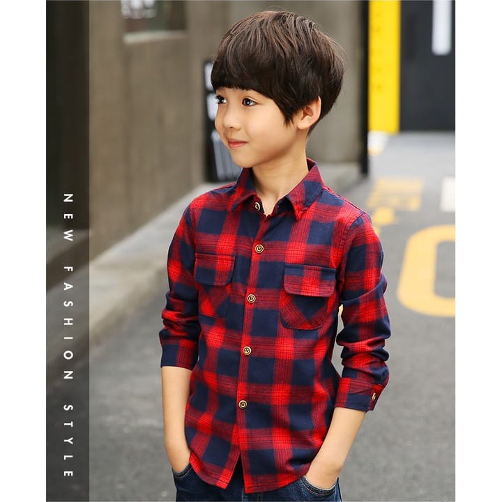 Kemeja Flanel anak laki laki. Fashion anak kekinian Usia 8-13th