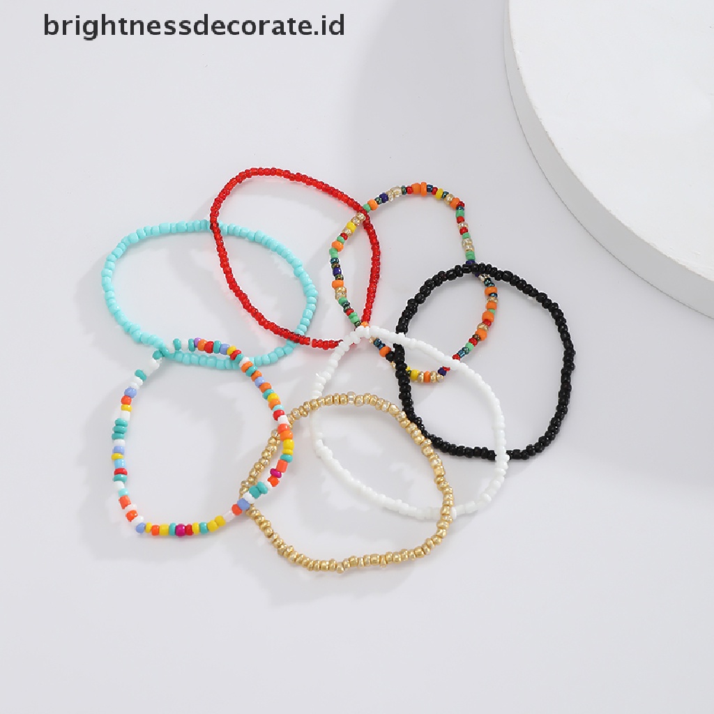 [Birth] 7pcs Manik-Manik Kecil Warna-Warni Bohemia Bangle Gelang Elastis Set Perhiasan Aksesori [ID]