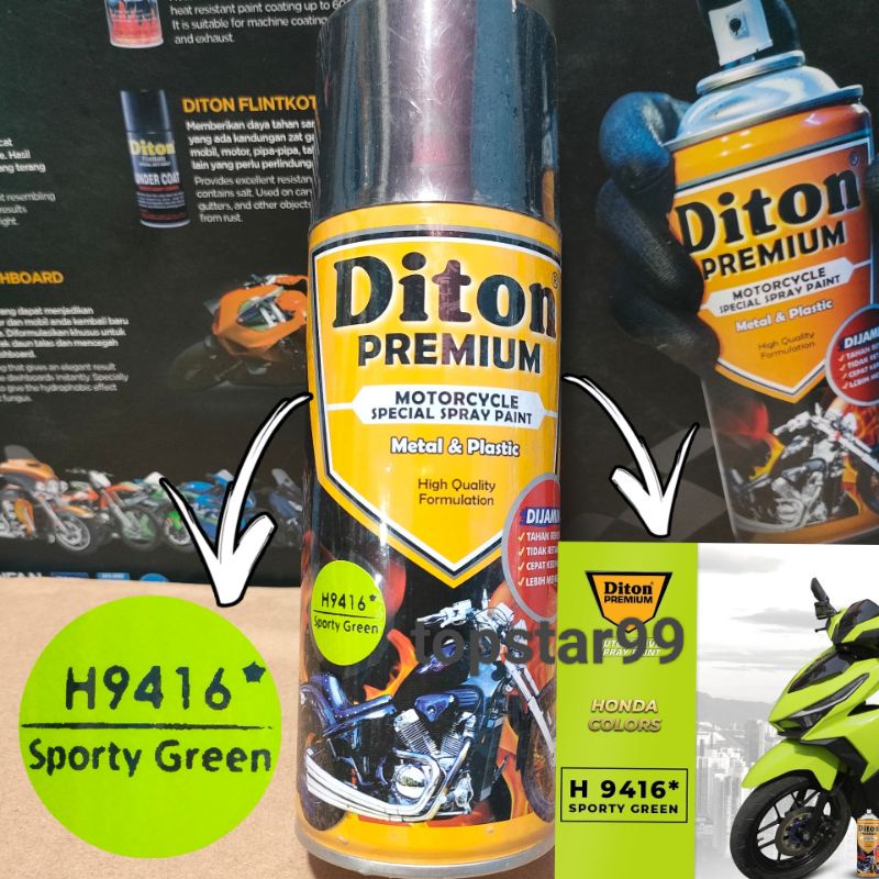 Pilok Cat Diton Premium Sporty Green 9416 Hijau Muda 400cc Cat Semprot Diton Premium Tahan Bensin