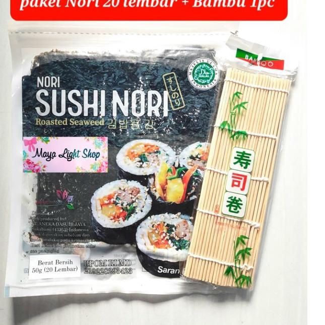 

AVE227 Paket sushi nori 20 lembar + 1bambu makisu penggulung bambu sushi dry seaweed manjun takokaya halal ||