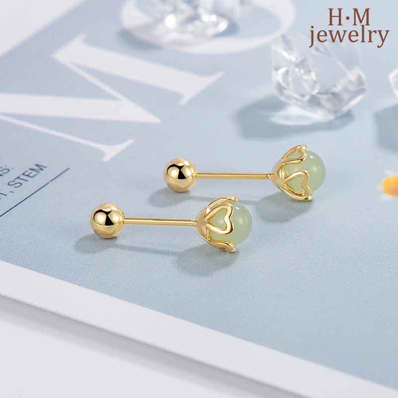 Anting Pejantan Giok Anting Pejantan Retro Bermutu Tinggi Elegan 2023an Anting Sekrup Hetian Giok Baru