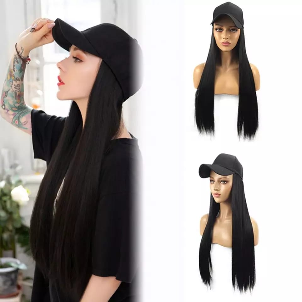 Wig Topi Perempuan / Topi Baseball Dengan Wig Sintetis Hair Extension RAMBUT PANJANG